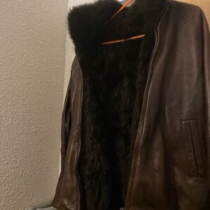 Brown leather jacket with fur inside